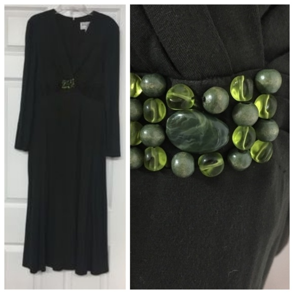 Jessica Howard Beaded Deep Green Midi Dress Soft Stretchy Sz 6P - Picture 1 of 4